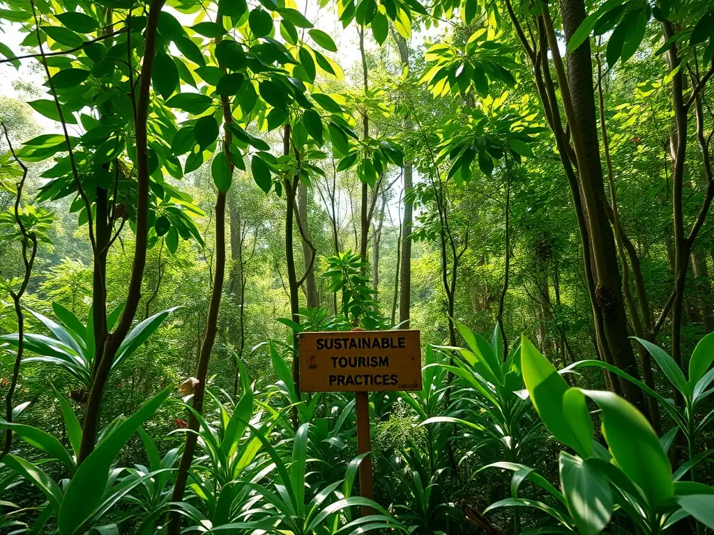 A lush green forest in Gunungkidul, showcasing the diverse flora and fauna of the region, with a focus on sustainable tourism.